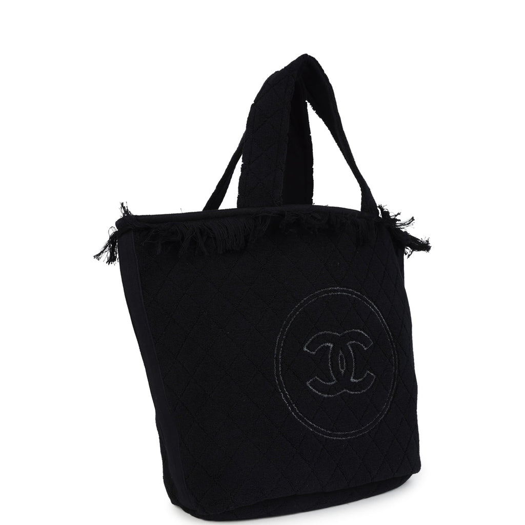Chanel Coco Beach Tote Bag & Towel Set Black Terry Cloth