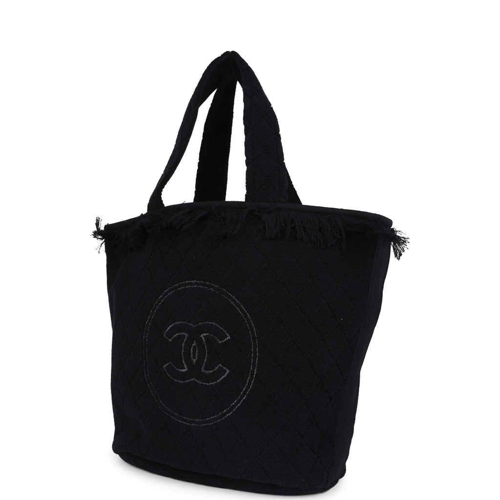 Chanel Coco Beach Tote Bag & Towel Set Black Terry Cloth