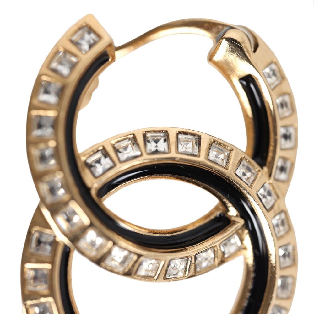 Chanel Crystal CC Earrings Black Enamel & Gold Hardware