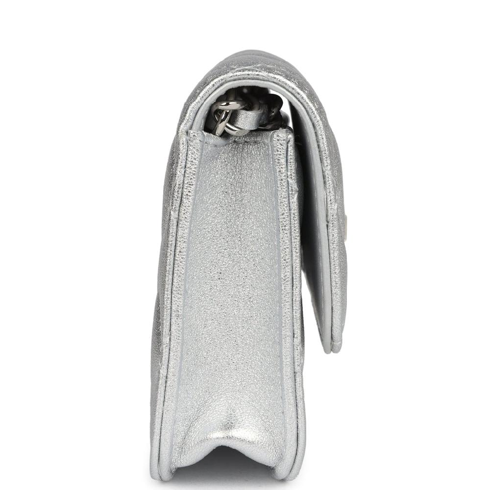 Chanel Crystal CC Walk Of Fame Clutch On Chain Silver Metallic Goatskin Silver Hardware