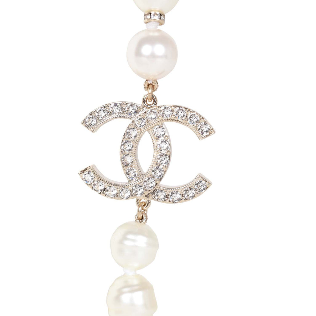 Chanel Gold CC Faux Large Pearl Crystal Necklace