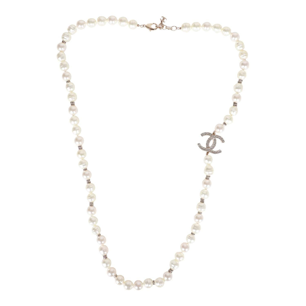 Chanel Gold CC Faux Large Pearl Crystal Necklace