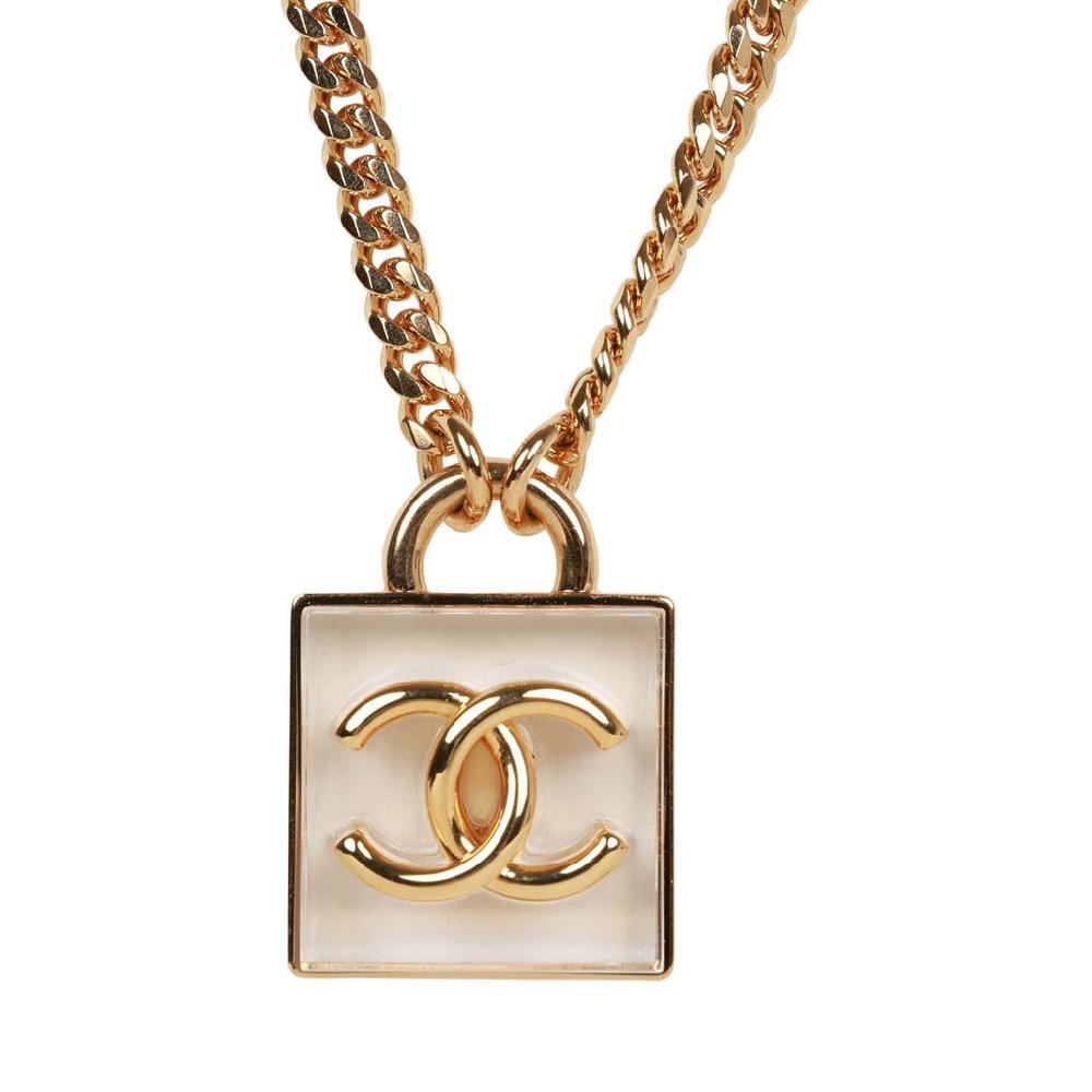 Chanel Gold Tone And Resin CC Square Pendant Necklace