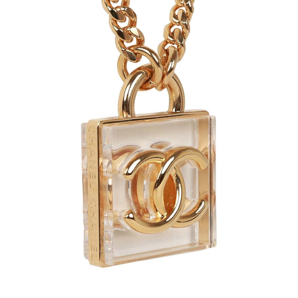 Chanel Gold Tone And Resin CC Square Pendant Necklace