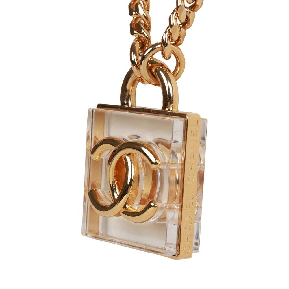 Chanel Gold Tone And Resin CC Square Pendant Necklace