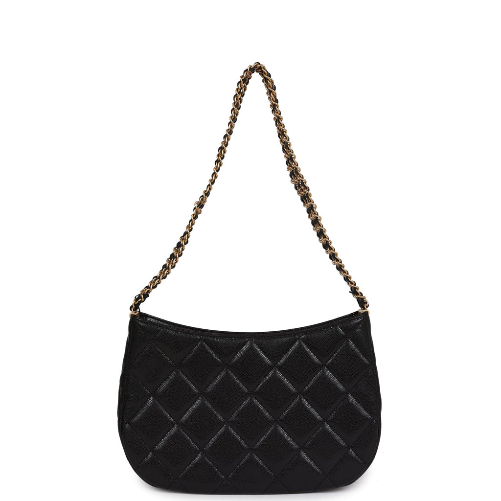 Chanel Hobo Bag Black Shiny Caviar Brushed Gold Hardware
