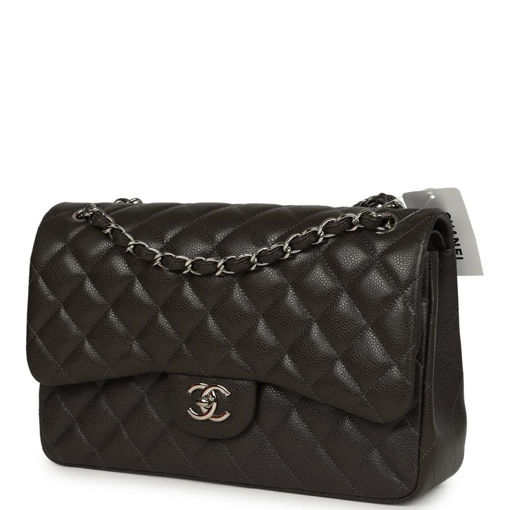 Chanel Jumbo Classic Double Flap Bag Dark Grey Caviar Silver Hardware
