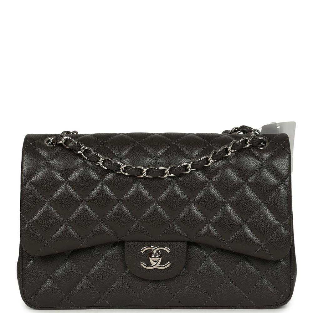 Chanel Jumbo Classic Double Flap Bag Dark Grey Caviar Silver Hardware