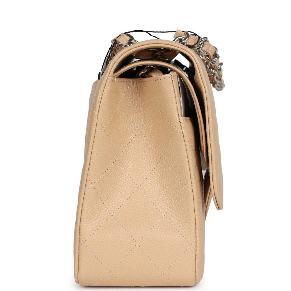 Chanel Jumbo Classic Double Flap Bag Light Beige Caviar Silver Hardware