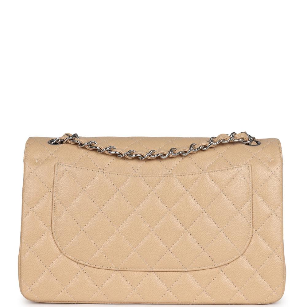 Chanel Jumbo Classic Double Flap Bag Light Beige Caviar Silver Hardware