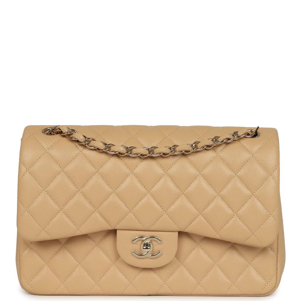 Chanel Jumbo Classic Double Flap Bag Light Beige Caviar Light Gold Hardware