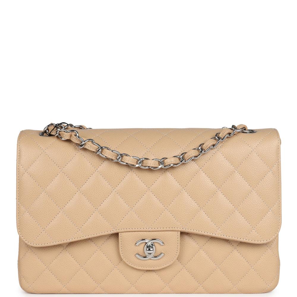 Chanel Jumbo Classic Double Flap Bag Light Beige Caviar Silver Hardware