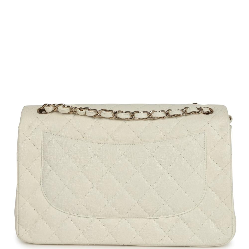 Chanel Jumbo Classic Double Flap White Caviar Light Gold Hardware
