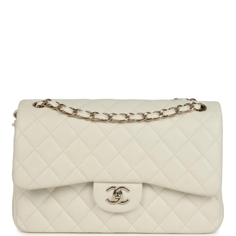 Chanel Jumbo Classic Double Flap White Caviar Light Gold Hardware