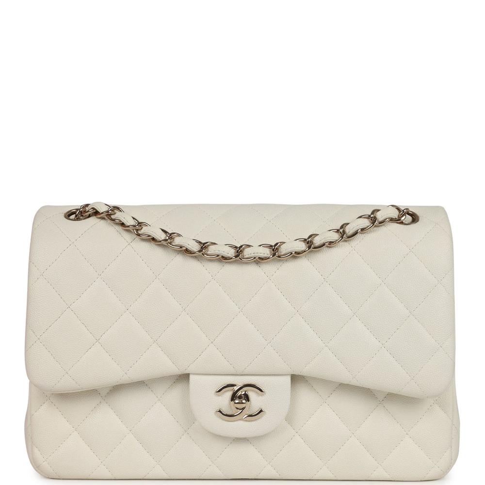 Chanel Jumbo Classic Double Flap White Caviar Light Gold Hardware