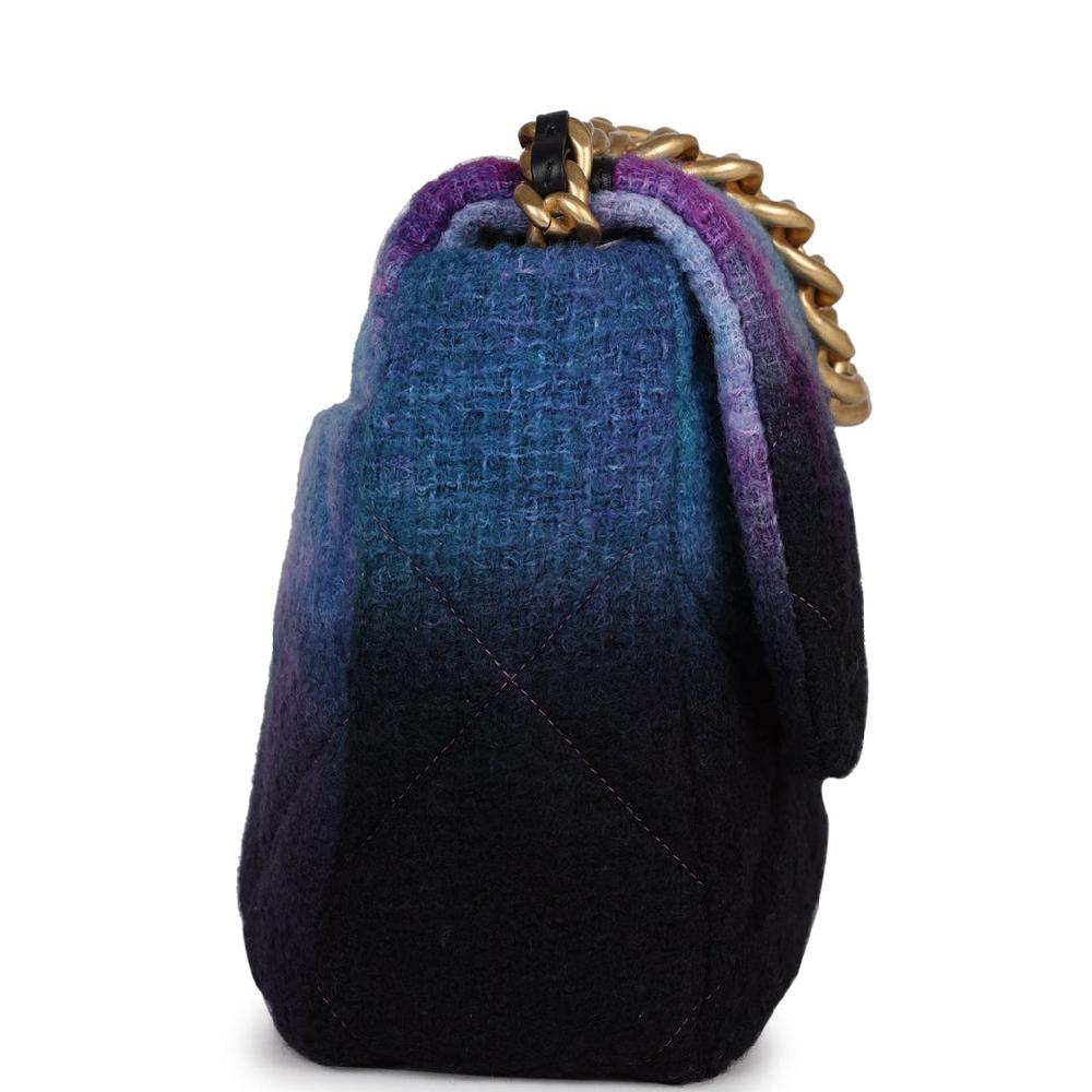 Chanel Large 19 Flap Bag Purple And Blue Wool Tweed Mixed Hardware