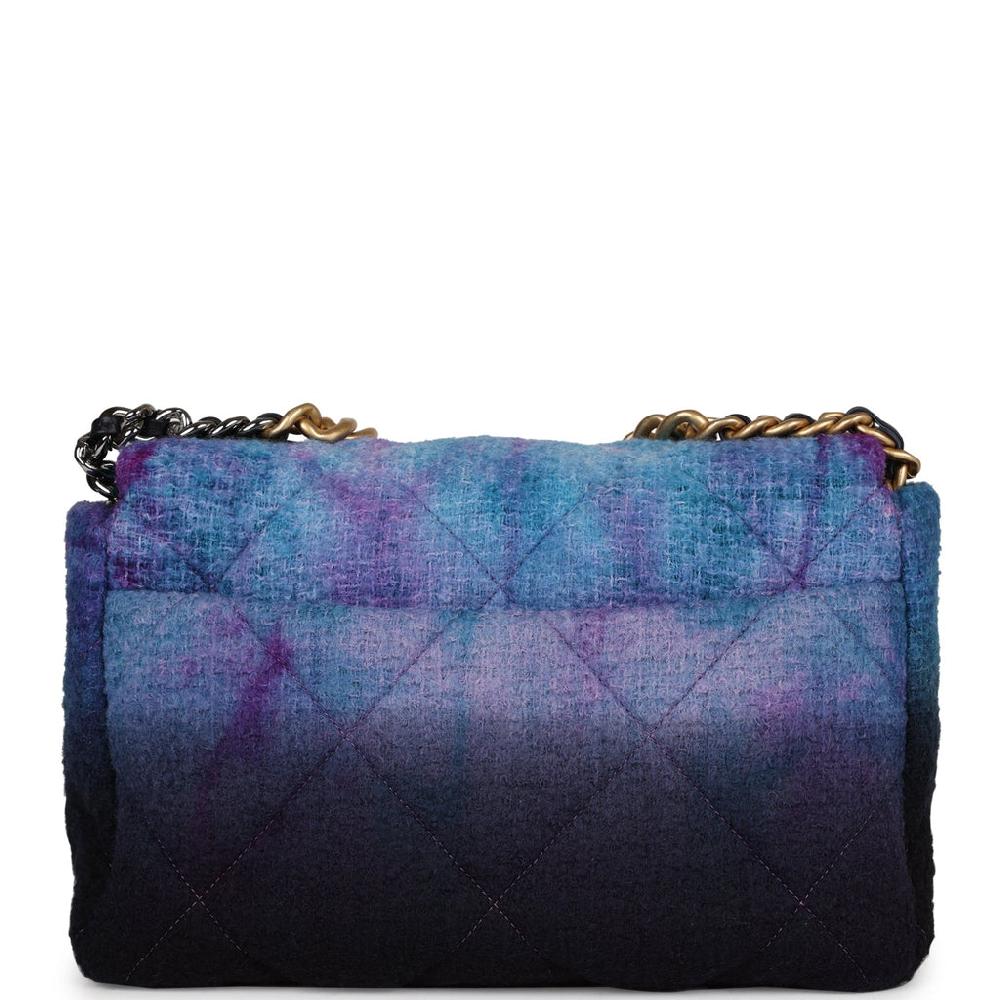 Chanel Large 19 Flap Bag Purple And Blue Wool Tweed Mixed Hardware