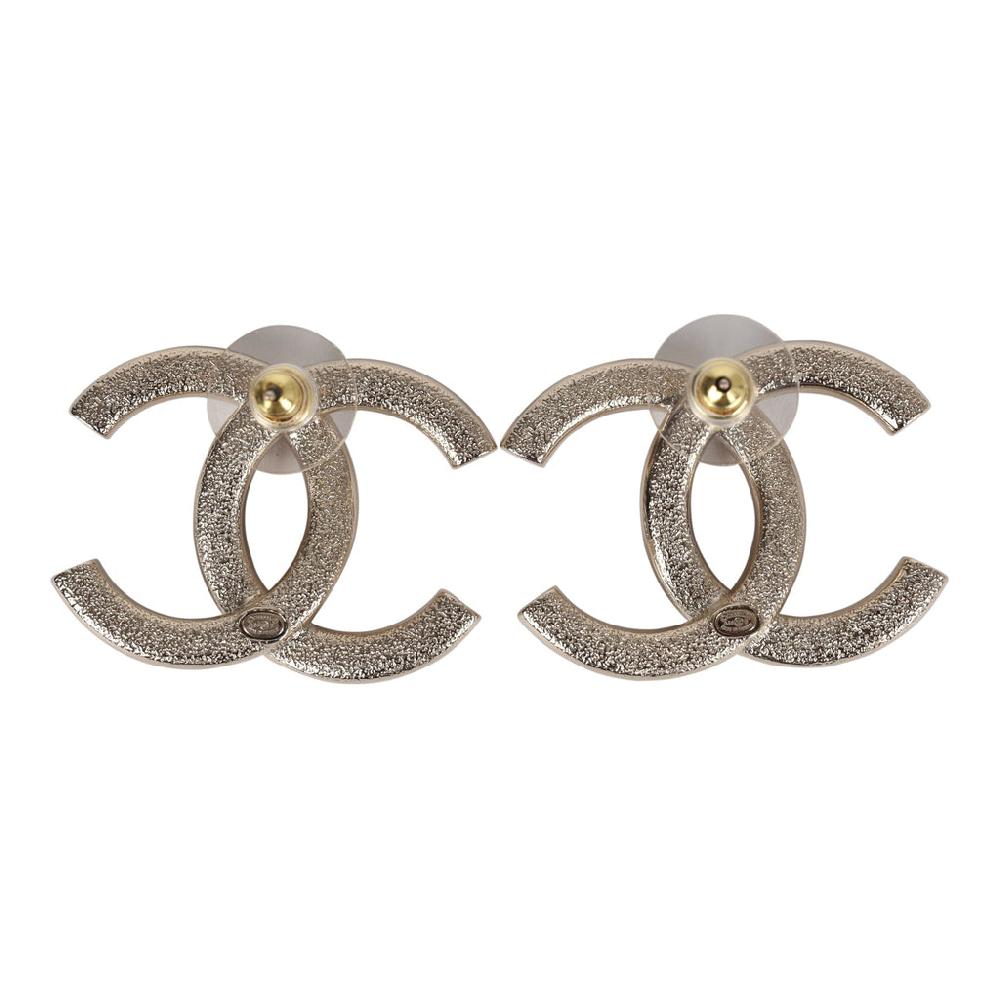 Chanel Large CC Stud Earrings Gold Tone Metal