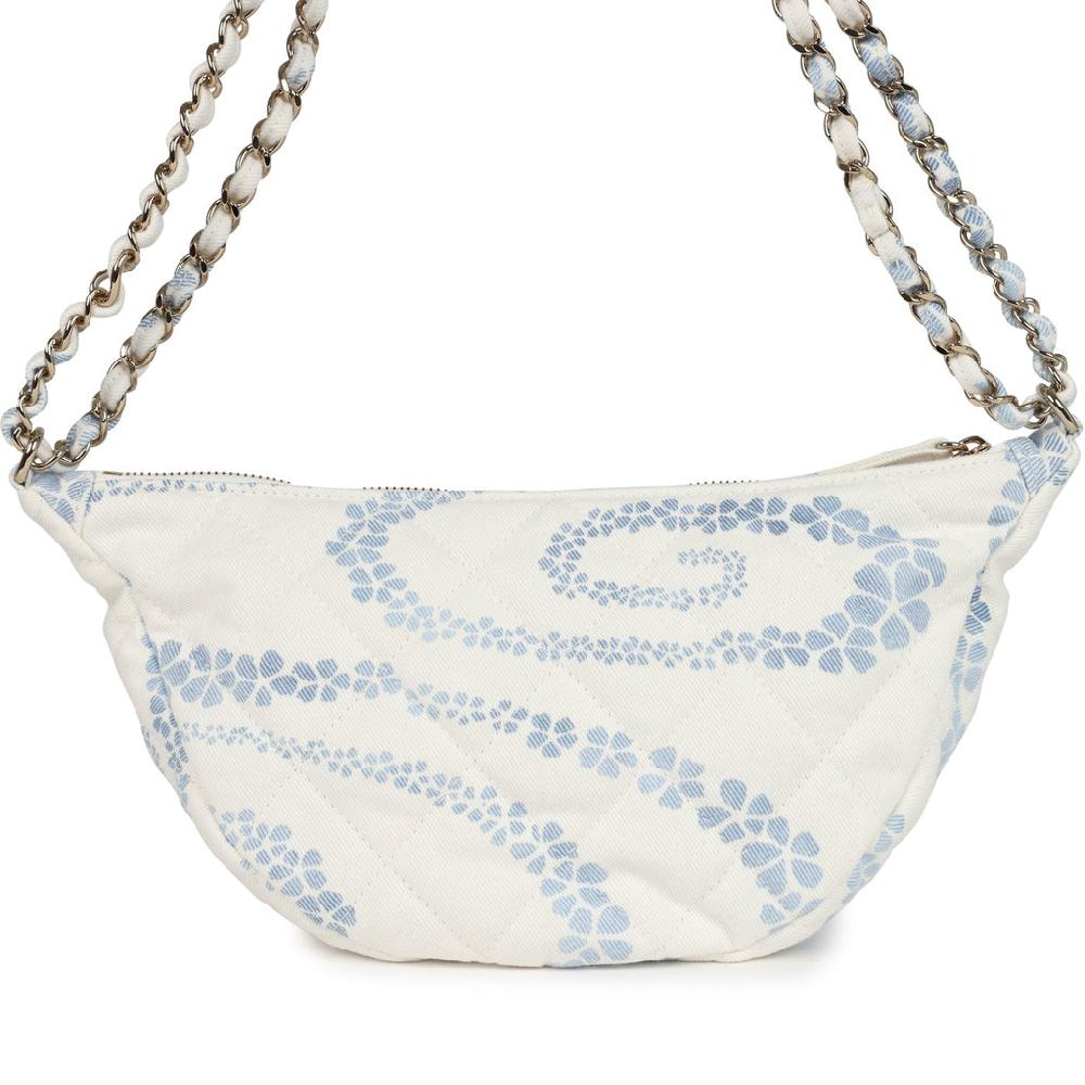Chanel Large Coco Beach Hobo Bag In White And Blue Denim Light Gold Hardware