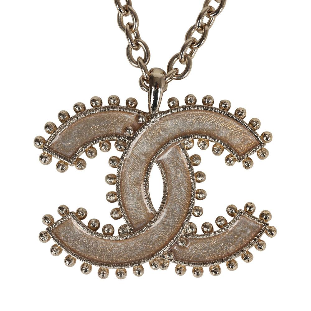 Chanel Large Resin Beaded CC Pendant Necklace Gold Tone Hardware