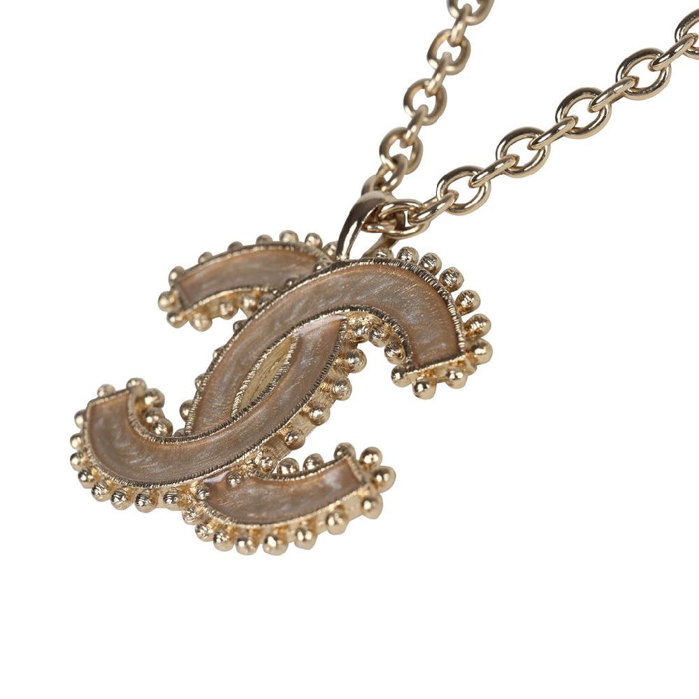 Chanel Large Resin Beaded CC Pendant Necklace Gold Tone Hardware