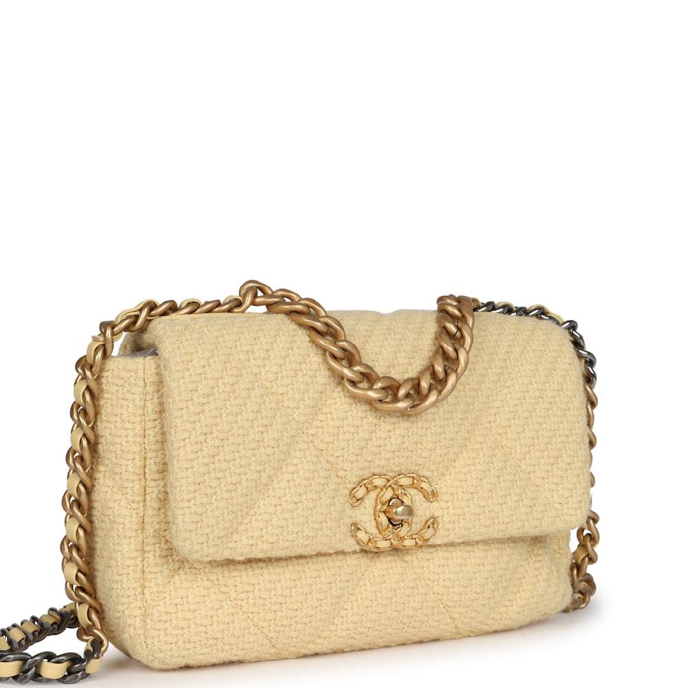 Chanel Medium 19 Flap Bag Light Yellow Wool Mixed Metal Hardware