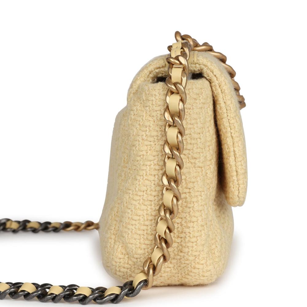 Chanel Medium 19 Flap Bag Light Yellow Wool Mixed Metal Hardware
