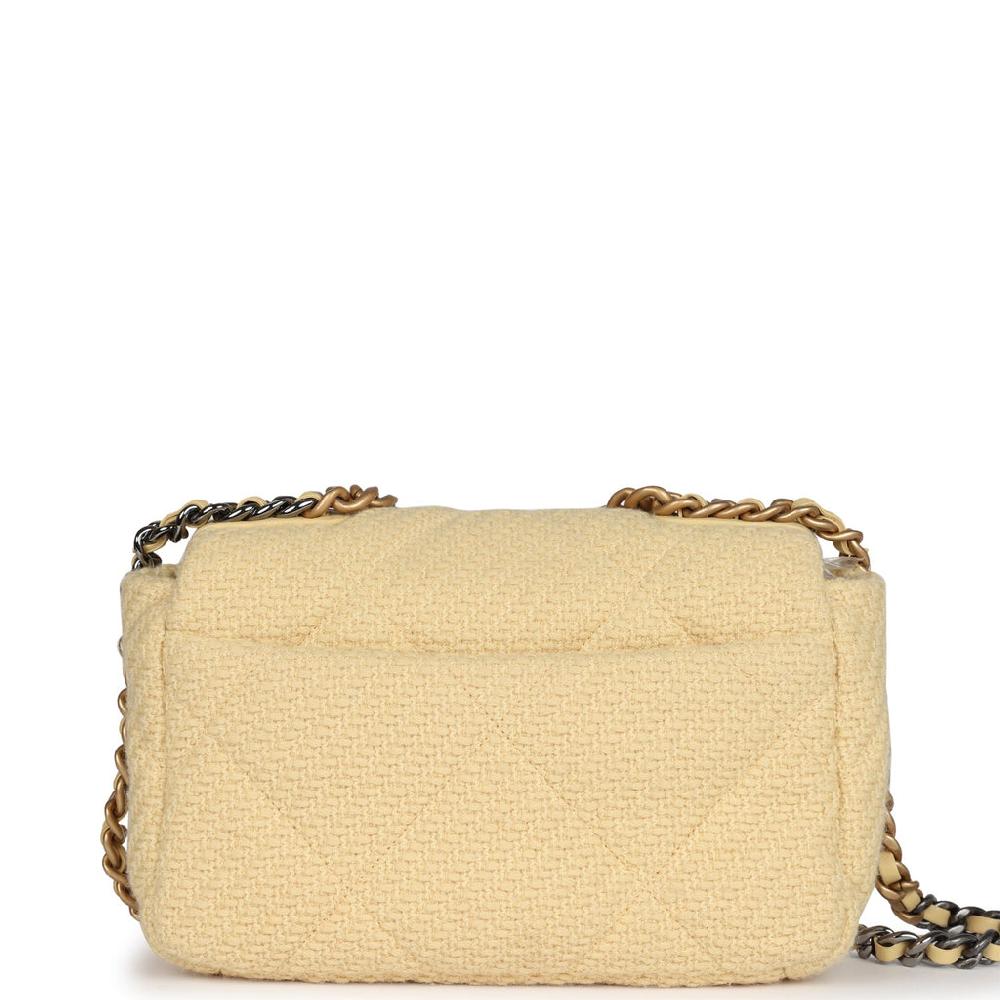 Chanel Medium 19 Flap Bag Light Yellow Wool Mixed Metal Hardware
