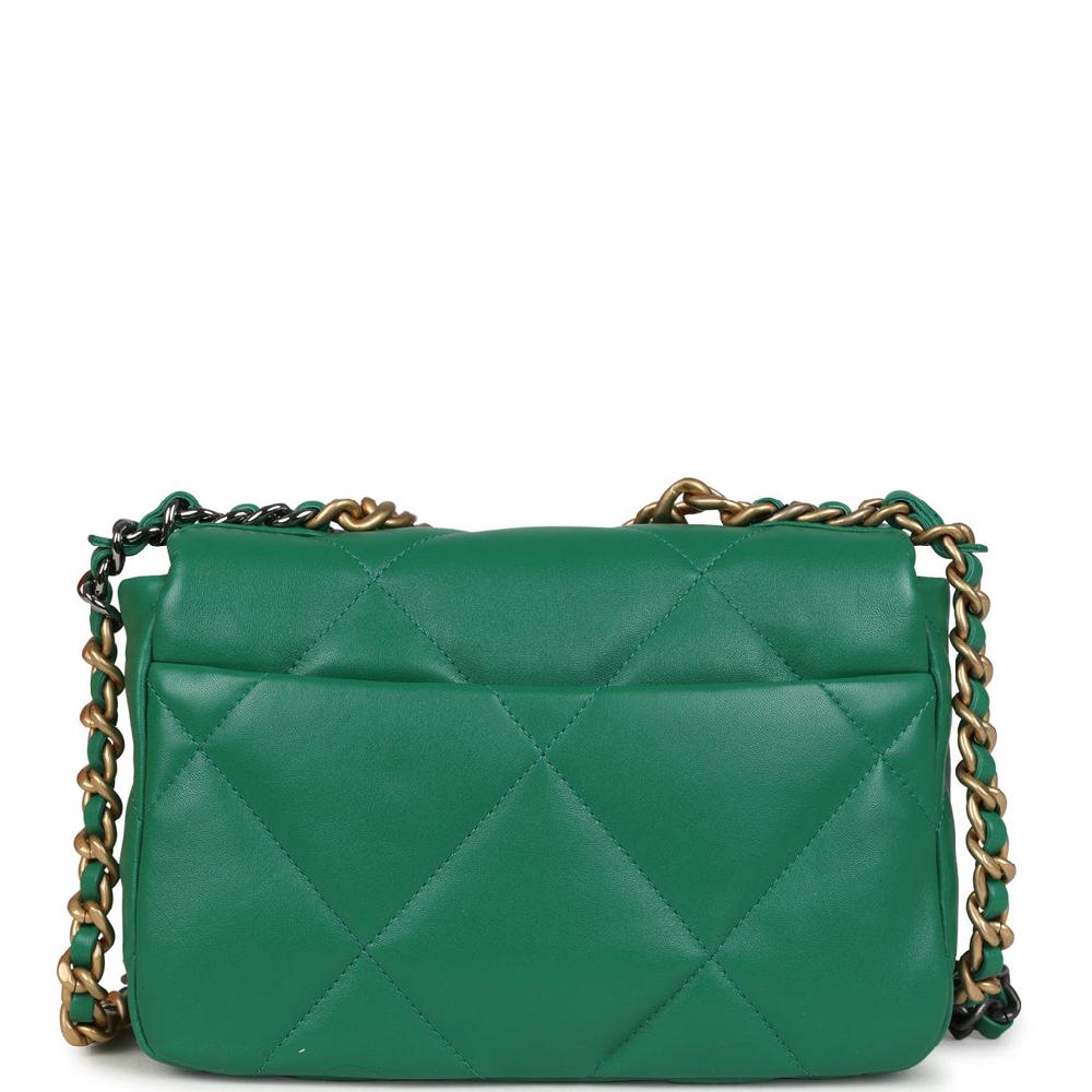 Chanel Medium 19 Flap Green Shiny Lambskin Mixed Metal Hardware