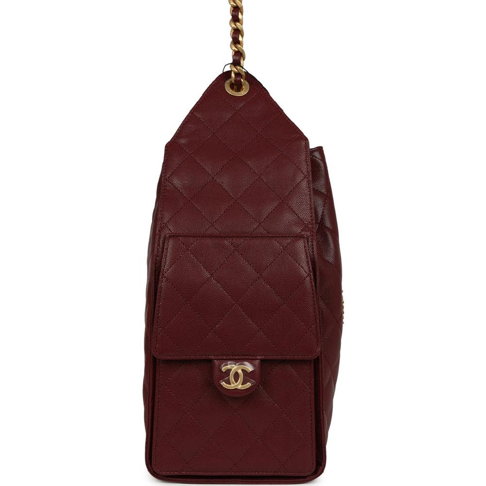 Chanel Medium 25 Hobo Bag Burgundy Caviar Antique Gold Hardware