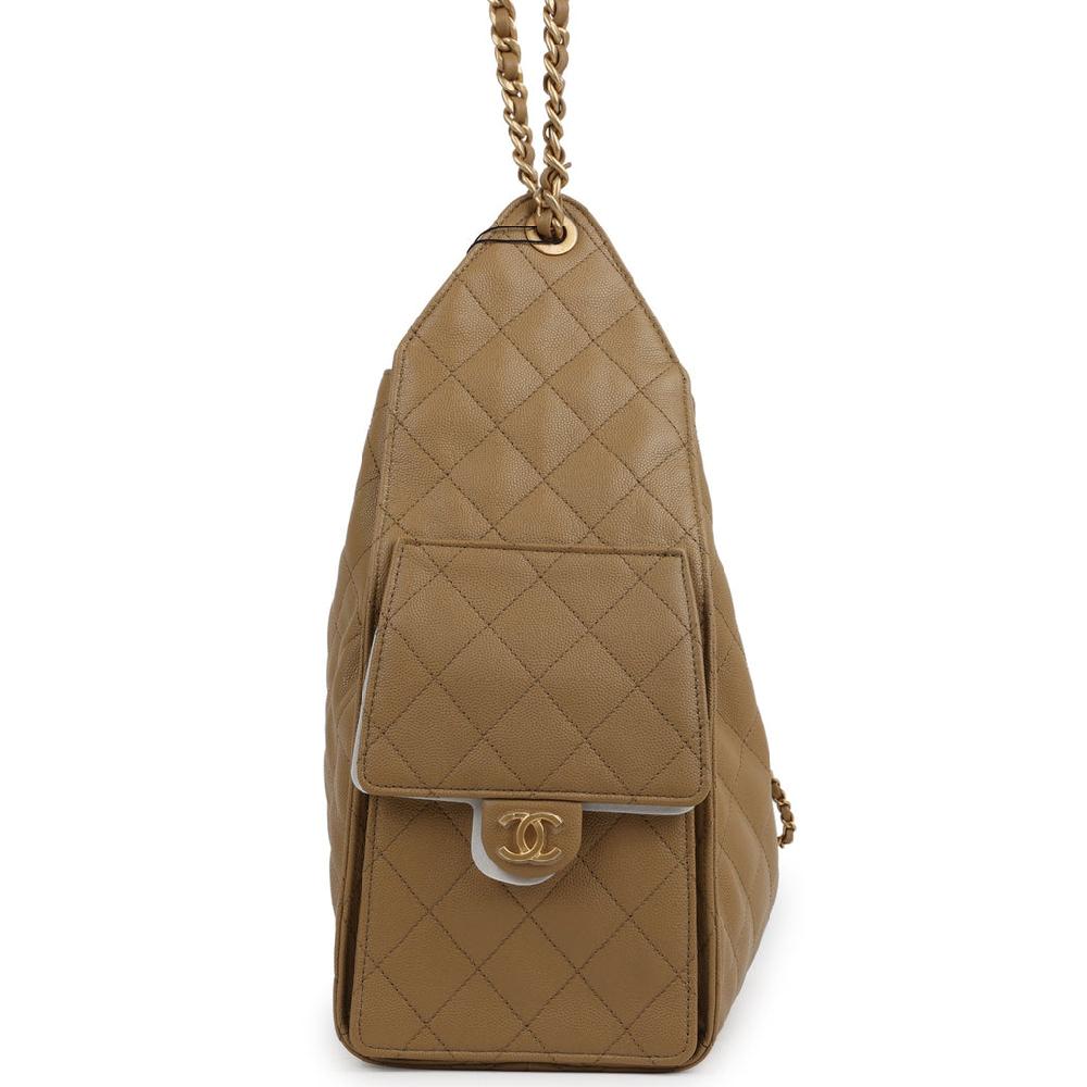 Chanel Medium 25 Hobo Bag Dark Beige Caviar Antique Gold Hardware