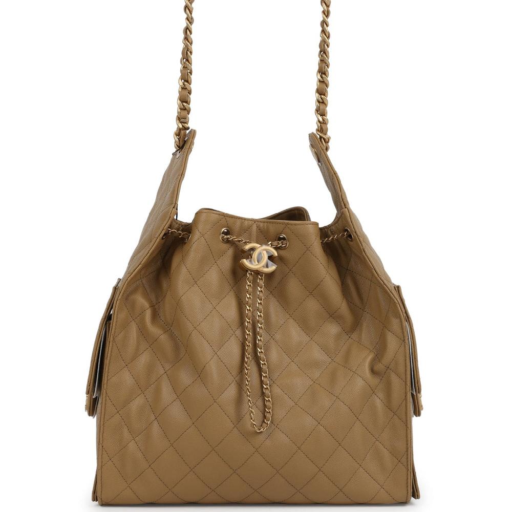 Chanel Medium 25 Hobo Bag Dark Beige Caviar Antique Gold Hardware