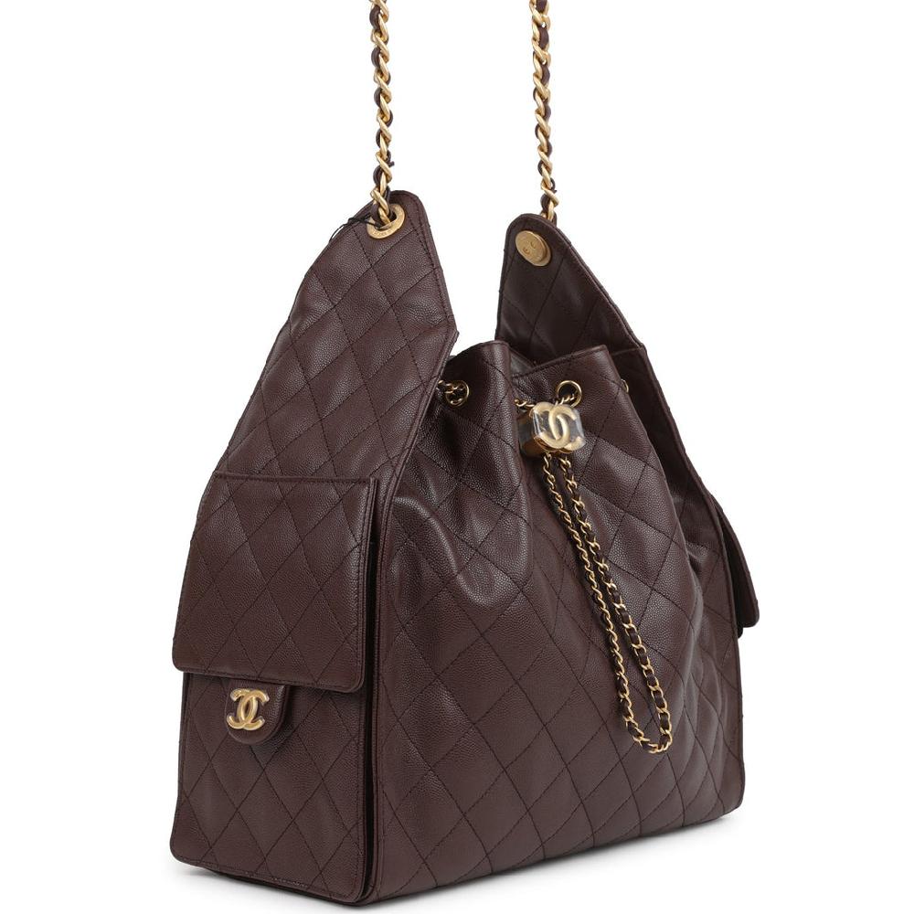 Chanel Medium 25 Hobo Bag Dark Brown Caviar Antique Gold Hardware