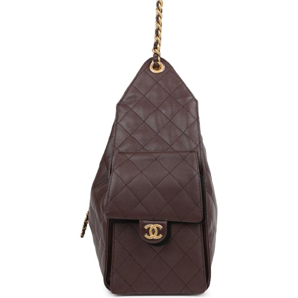 Chanel Medium 25 Hobo Bag Dark Brown Caviar Antique Gold Hardware