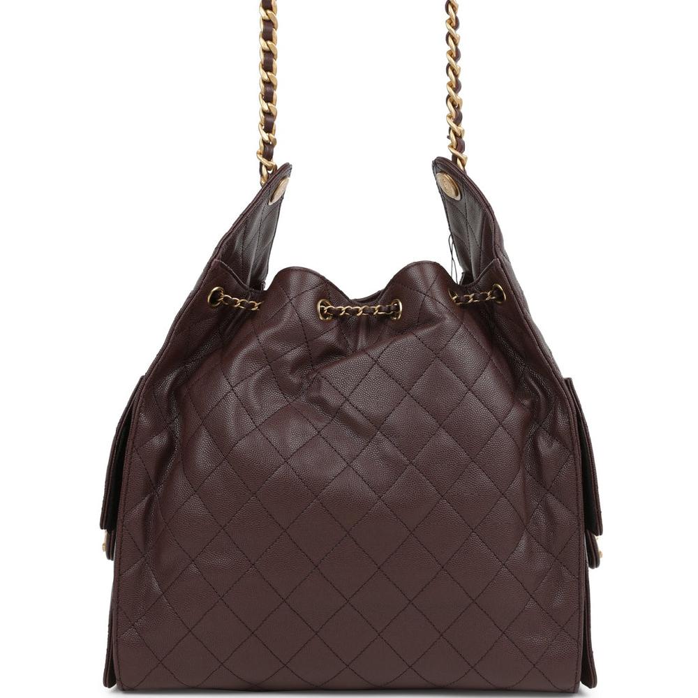 Chanel Medium 25 Hobo Bag Dark Brown Caviar Antique Gold Hardware