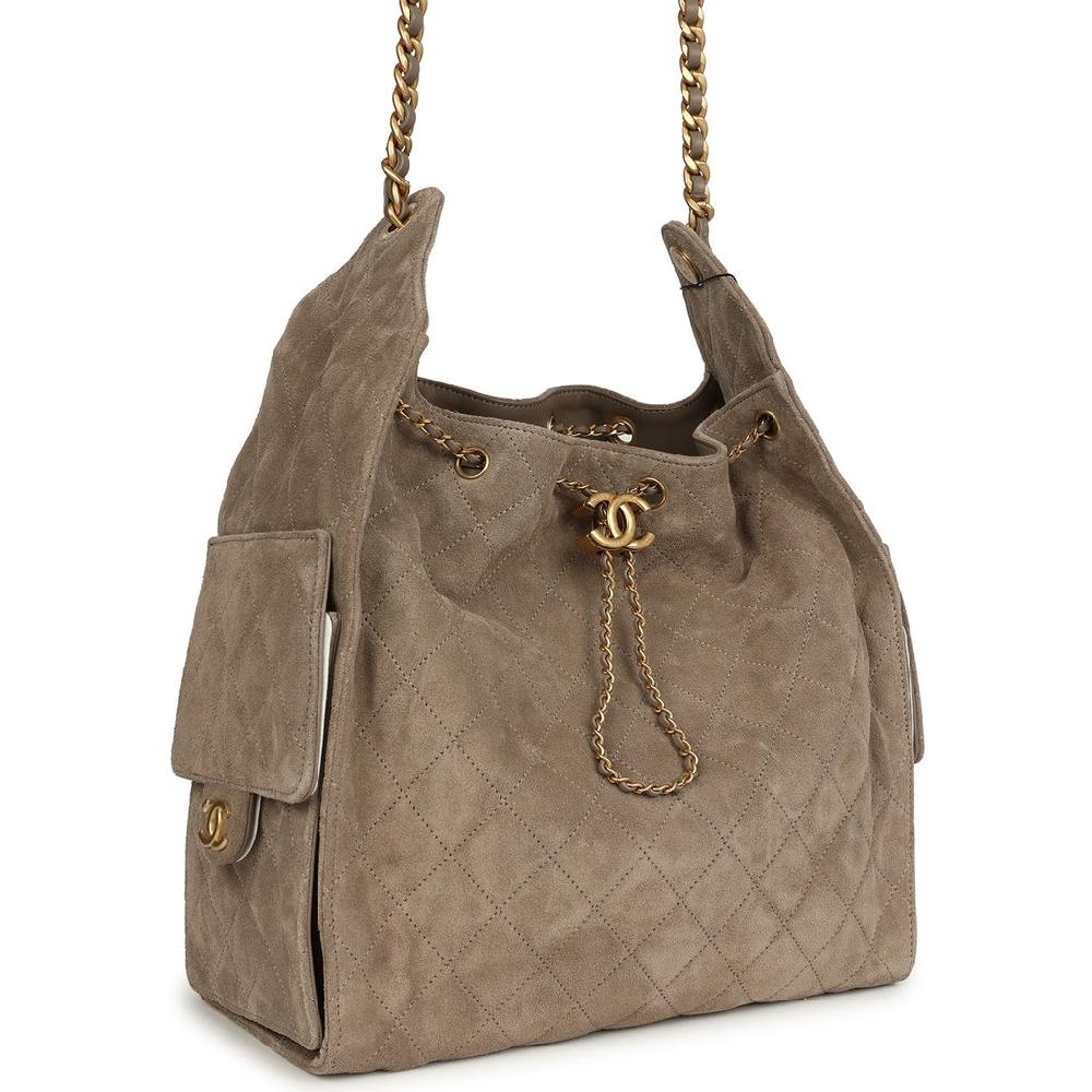 Chanel Medium 25 Hobo Bag Dark Grey Suede Antique Gold Hardware