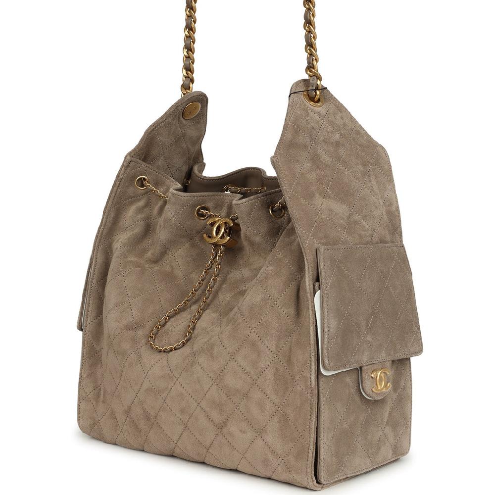 Chanel Medium 25 Hobo Bag Dark Grey Suede Antique Gold Hardware