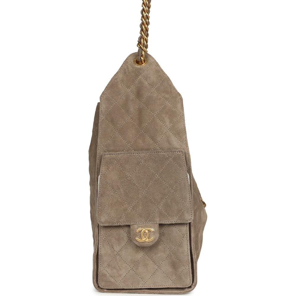 Chanel Medium 25 Hobo Bag Dark Grey Suede Antique Gold Hardware