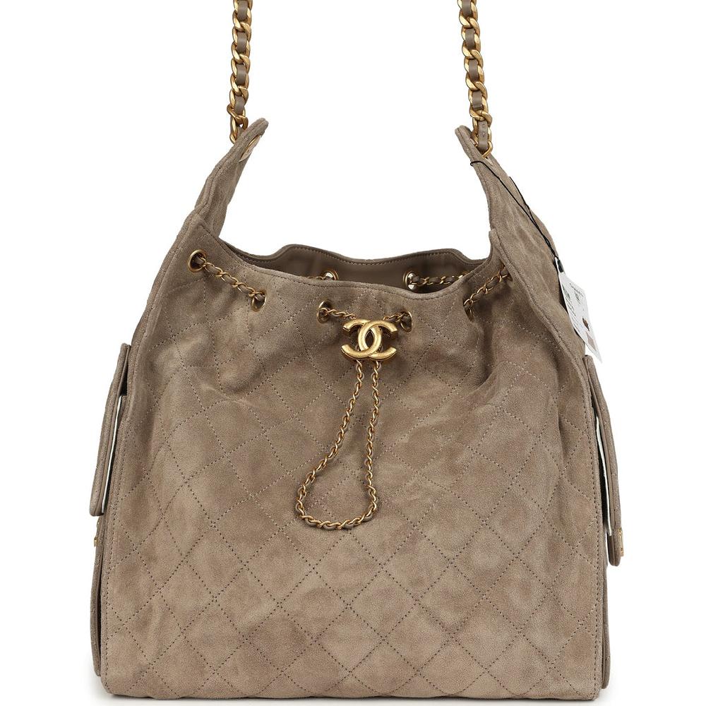 Chanel Medium 25 Hobo Bag Dark Grey Suede Antique Gold Hardware