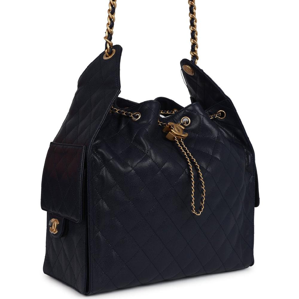 Chanel Medium 25 Hobo Bag Dark Navy Caviar Antique Gold Hardware