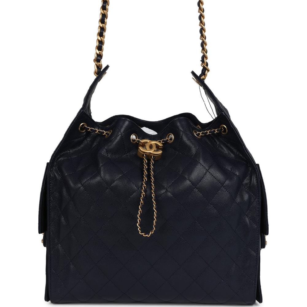 Chanel Medium 25 Hobo Bag Dark Navy Caviar Antique Gold Hardware