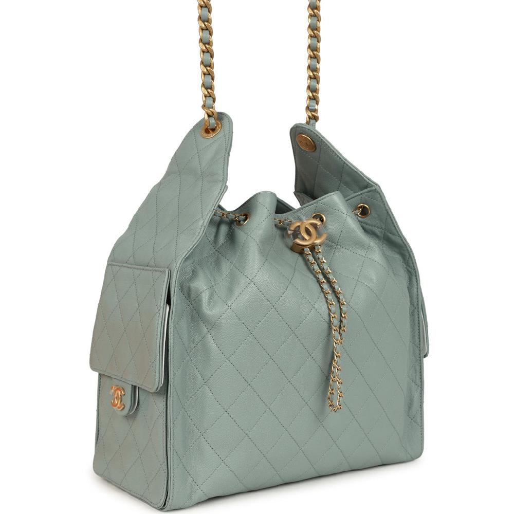 Chanel Medium 25 Hobo Bag Green Caviar Antique Gold Hardware