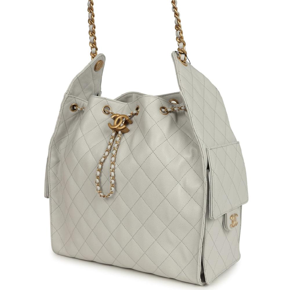 Chanel Medium 25 Hobo Bag Light Grey Caviar Antique Gold Hardware