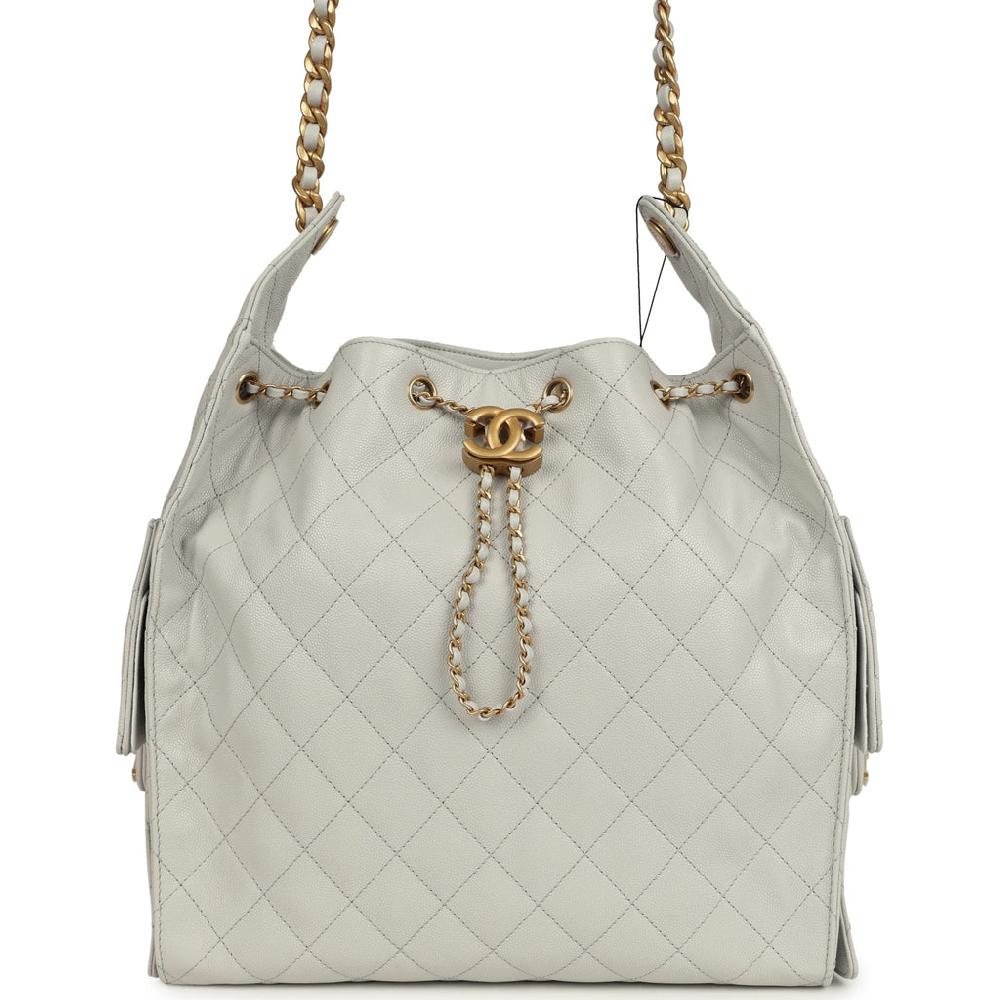 Chanel Medium 25 Hobo Bag Light Grey Caviar Antique Gold Hardware