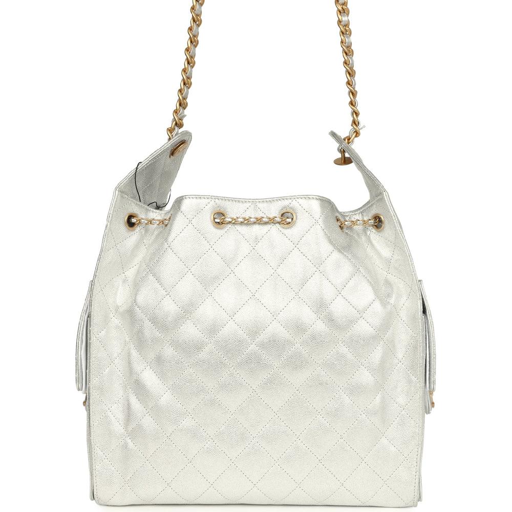 Chanel Medium 25 Hobo Bag Metallic Silver Caviar Antique Gold Hardware