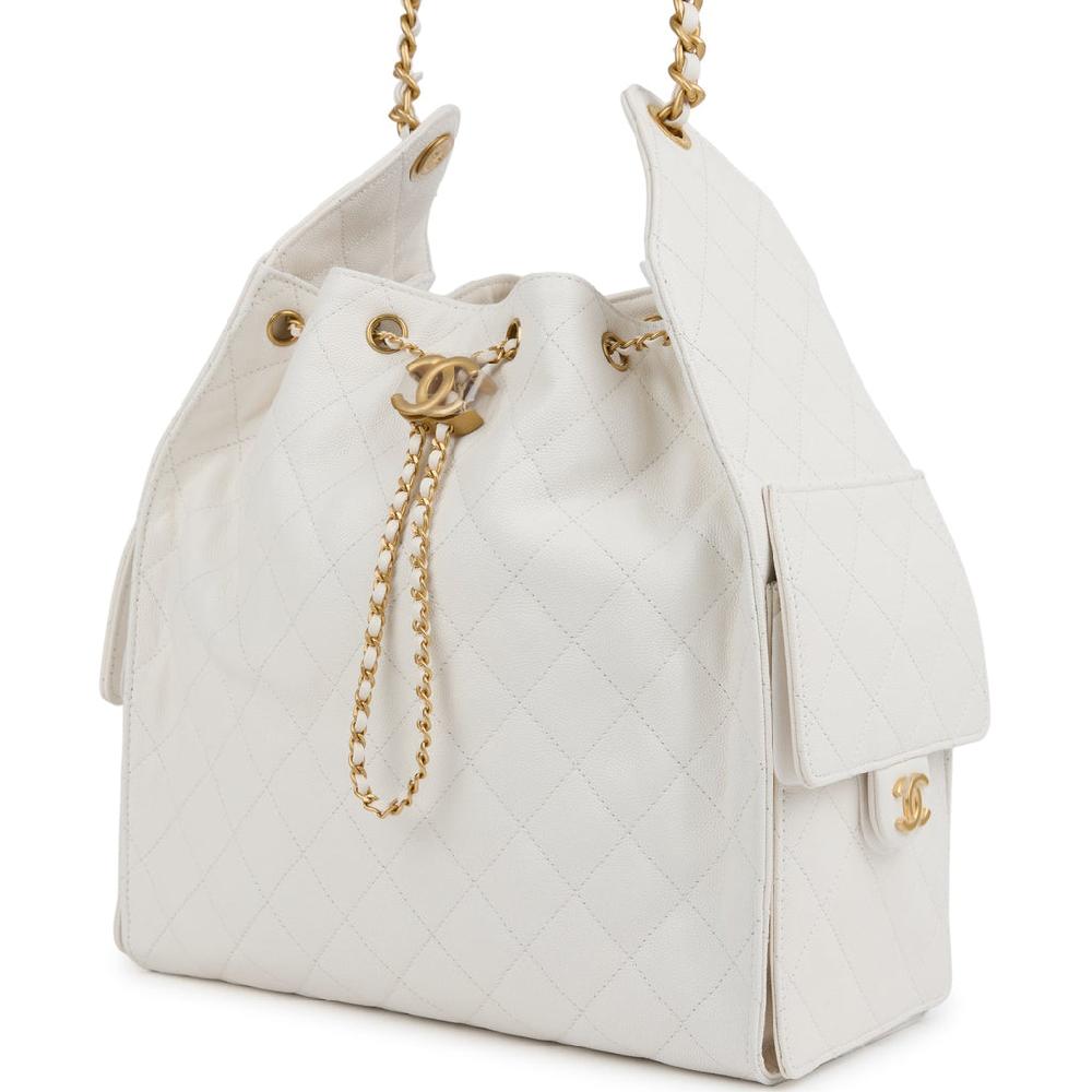 Chanel Medium 25 Hobo Bag White Caviar Antique Gold Hardware