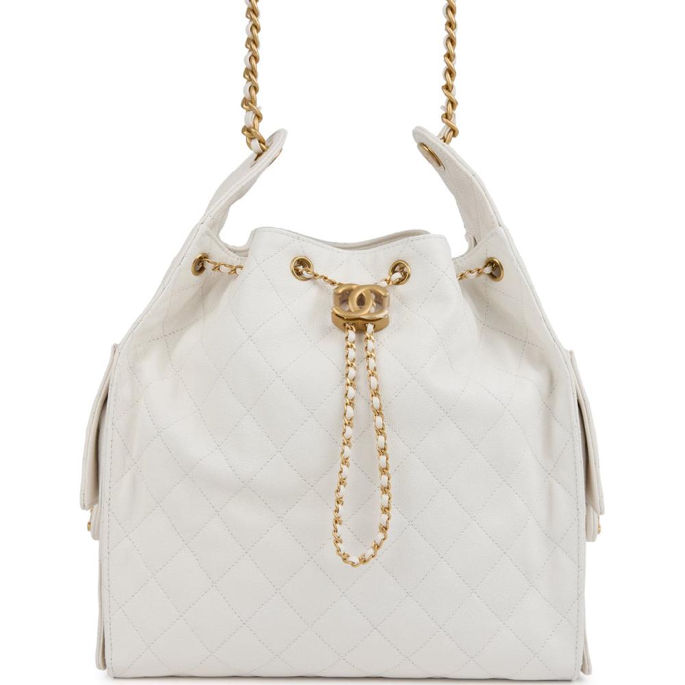 Chanel Medium 25 Hobo Bag White Caviar Antique Gold Hardware