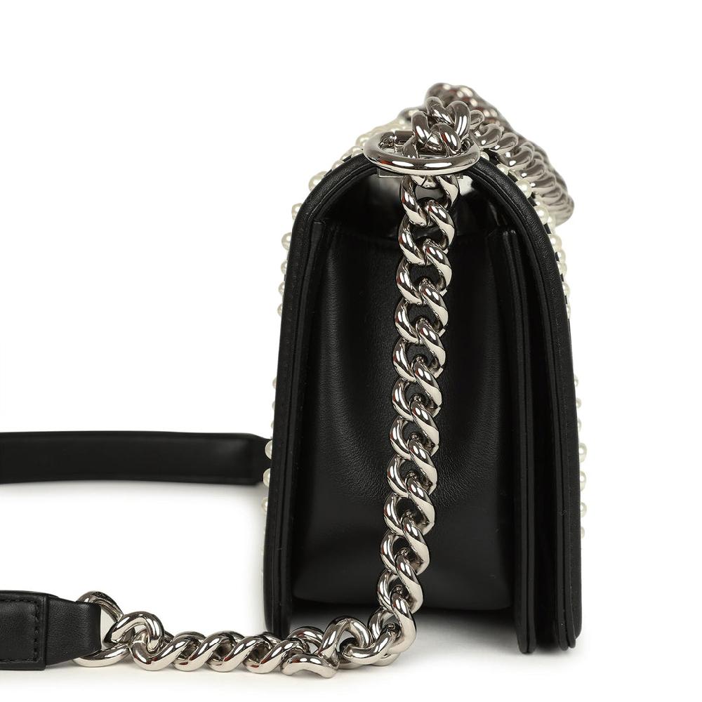Chanel Medium Boy Bag Black Pearl Chevron Calfskin Silver Hardware