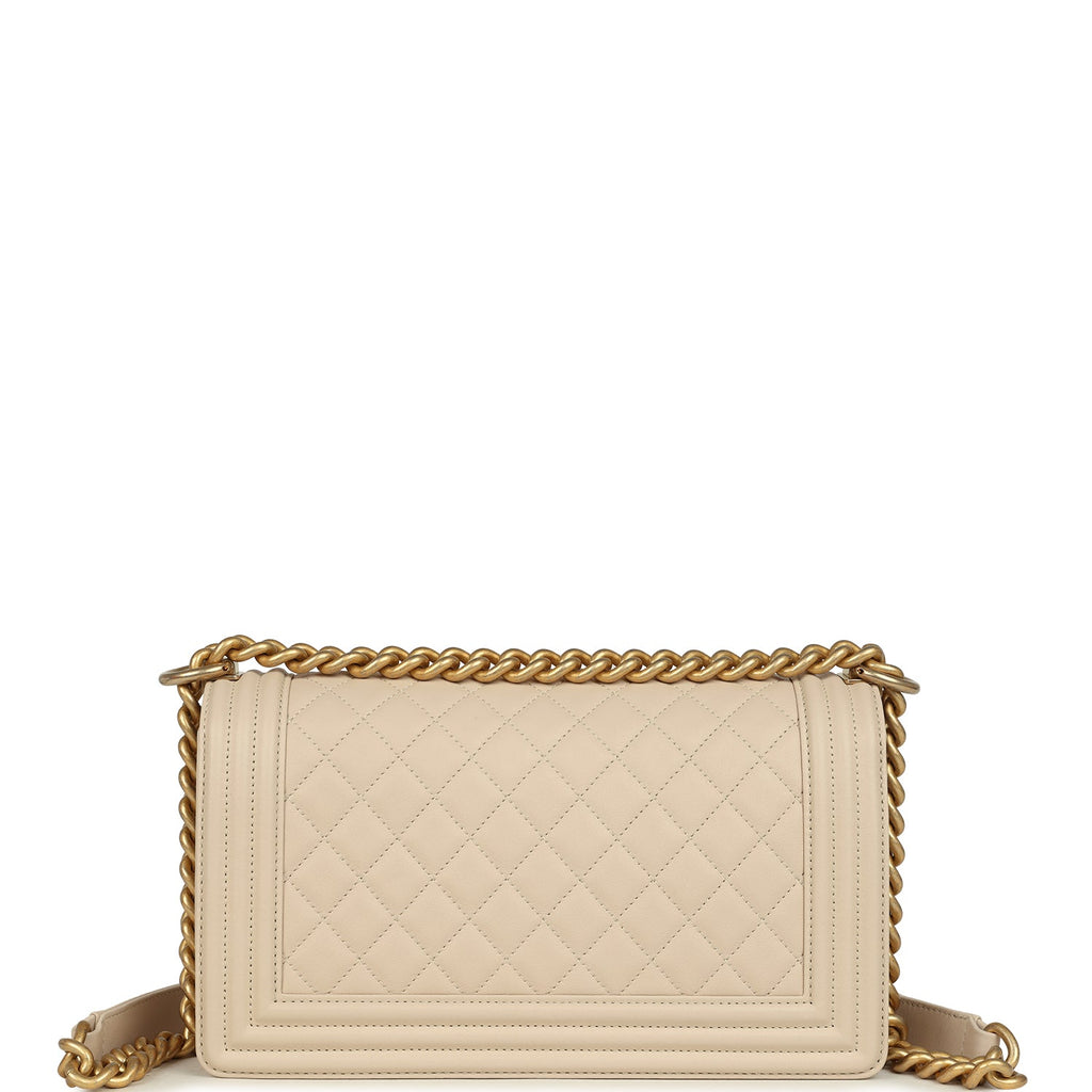 Chanel Medium Boy Bag Cream Lambskin Antique Gold Hardware