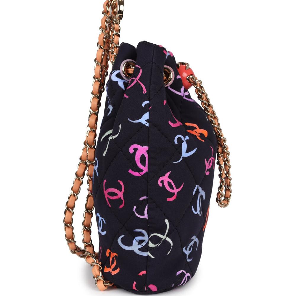 Chanel Medium CC Drawstring Backpack Multicolored Printed Fabric Light Gold Hardware